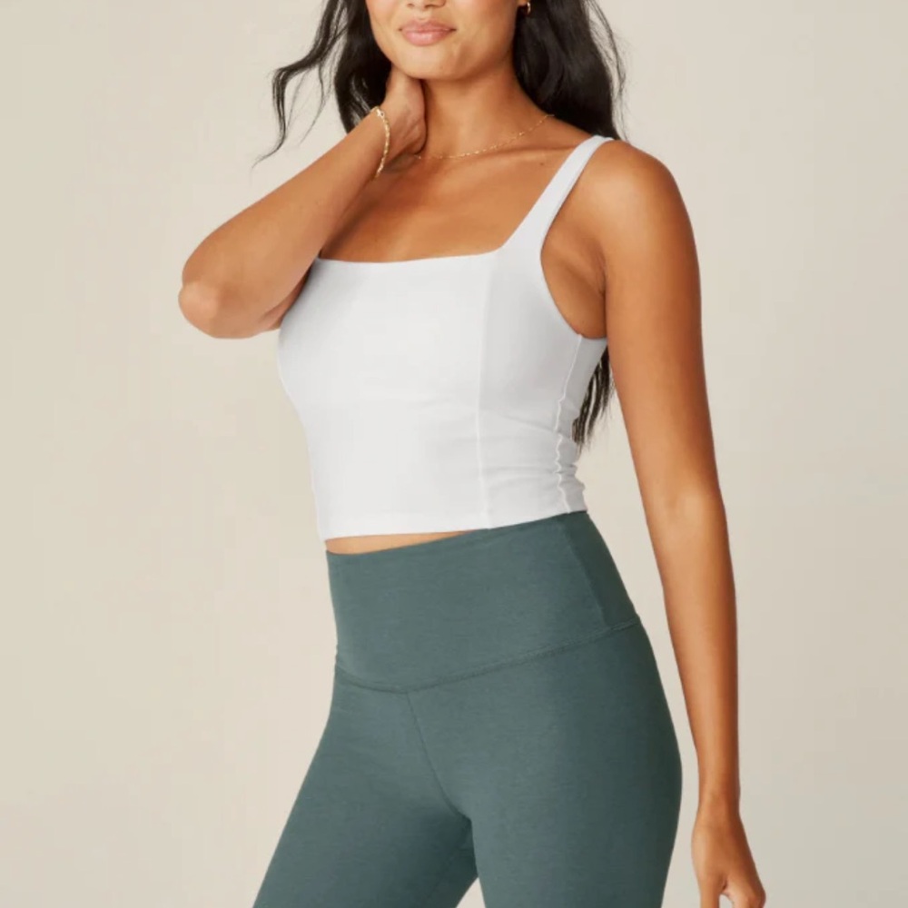 Beyond yoga white impress crop bra tank XS square neck